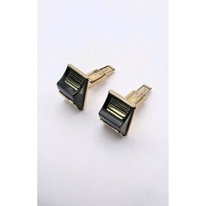 Vtg Sara‎ Coventry Cufflinks Green Lucite Gold Tone Transluscent Inner Stairs